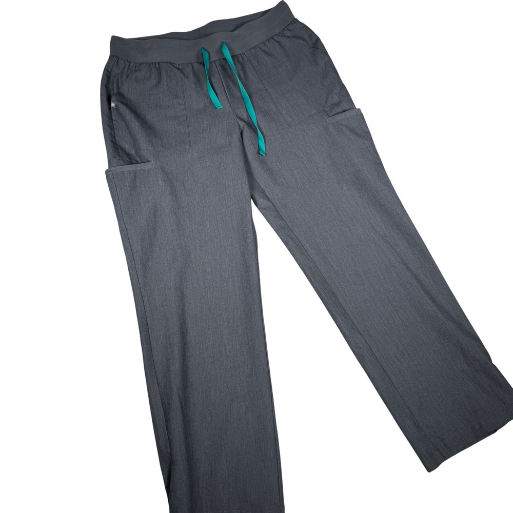 FIGS Technical Collection Charcoal Grey Scrub Pants Drawstring Ankle‎ Snaps Sz M